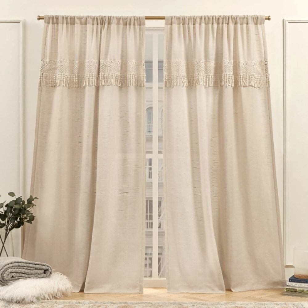 2 panel BOHO FRINGE WHEAT COLOR 54"X84" (2) PANELS INCLUDED CURTAINS 🍂